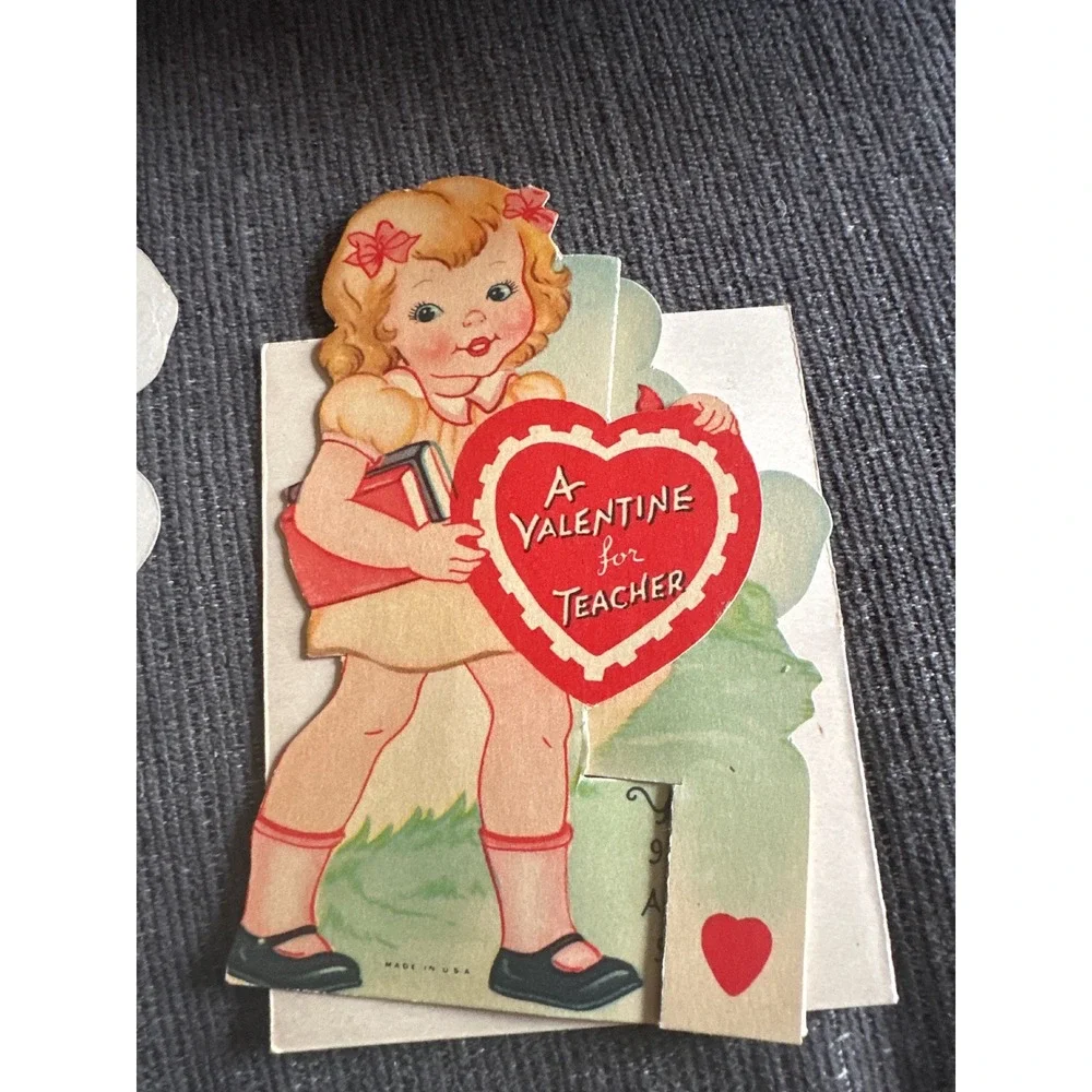 Vintage Teacher Valentine Cards Lot of 3 Mechanical Die Cut 1940s 1950s Ephemera